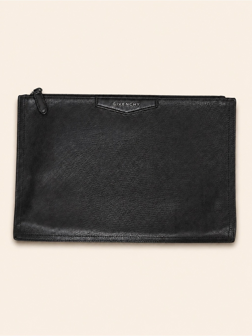 Givenchy Antigona Medium Black Grained Leather Zip Pouch Clutch